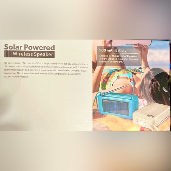 solar power wireless speaker *answer phone flashlight*FM Radio*5W Spkr*35’ range - Picture 3 of 4